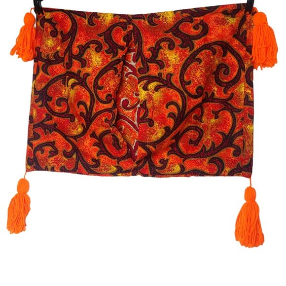 Vintage 70s Handmade Pillow Shams Set of 3 Orange Red Swirl Tassel Standard Size - Picture 9 of 16